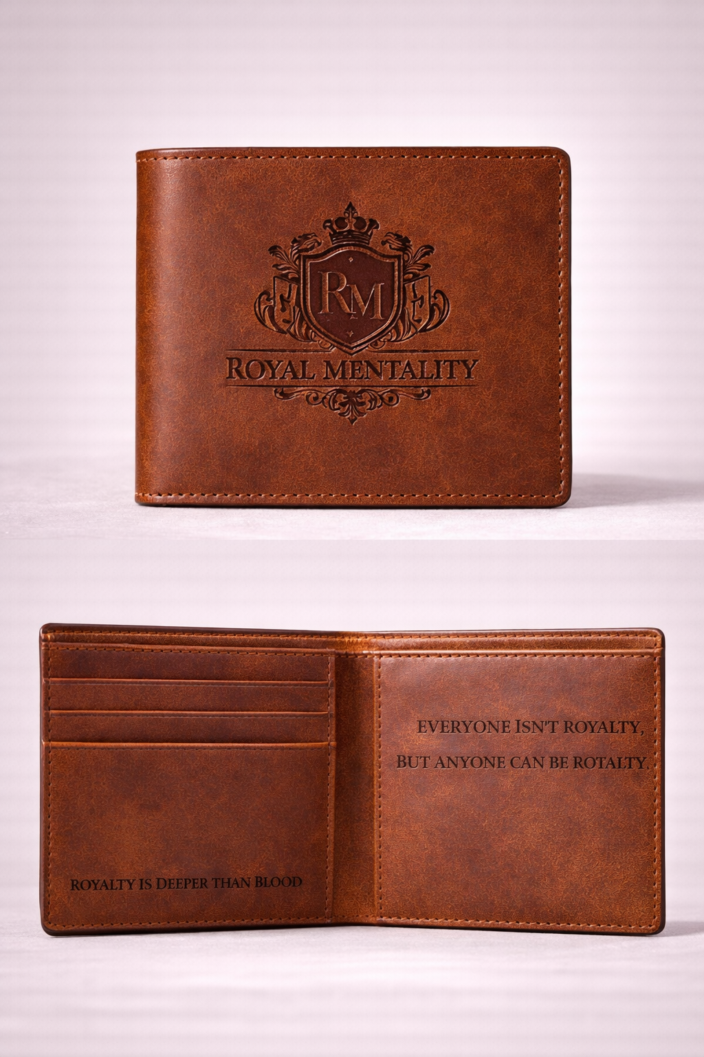 Royal Crowns wallet in brown leather with embossed logo